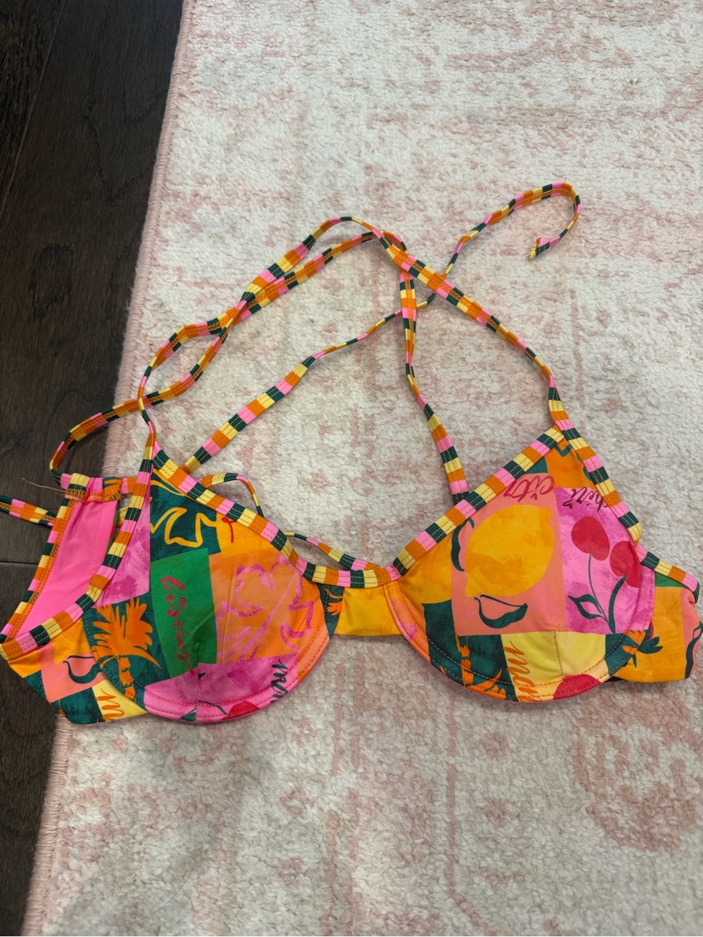 Beach Riot Colorful Fruit Print Bikini Top - Pink, Orange, Green